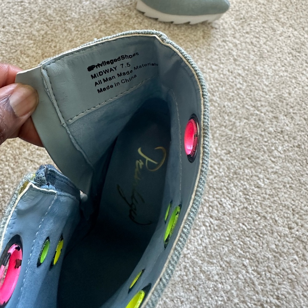 Privileged Light Denim Booties with Neon Cutouts - Picture 2 of 5